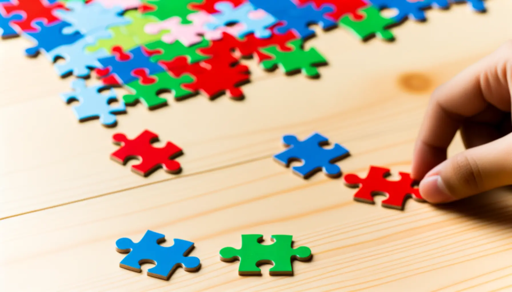 Kolorowe puzzle składane na stole