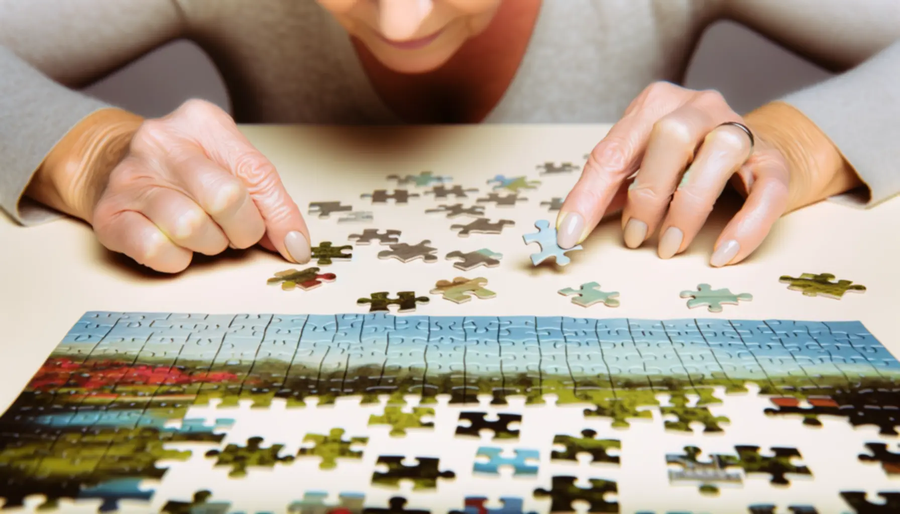 Seniora układająca puzzle