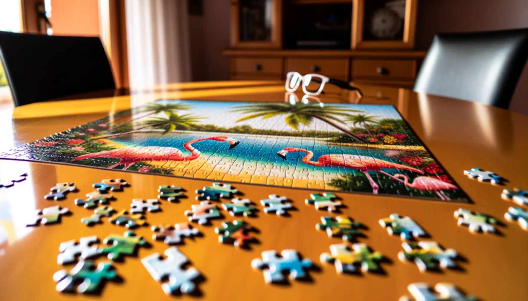puzzle-flamingos-beach-scene-assembly-table-6824.webp