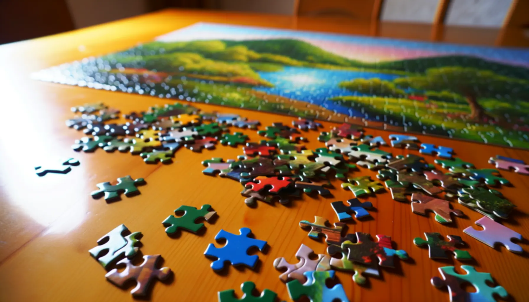Puzzle z kolorowym obrazem na stole