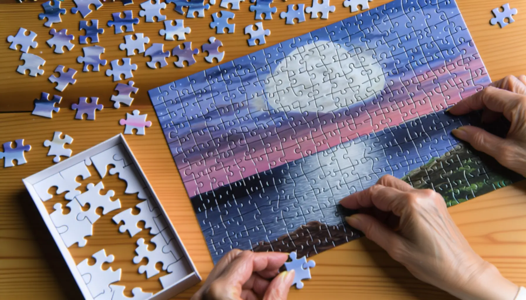 Scena zachodu słońca – układanie puzzli